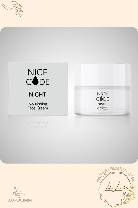 NICE CODE barojošs nakts sejas krēms 50 ml – dabīgs krēms ar šī un kokosriekstu eļļu visiem ādas tipiem