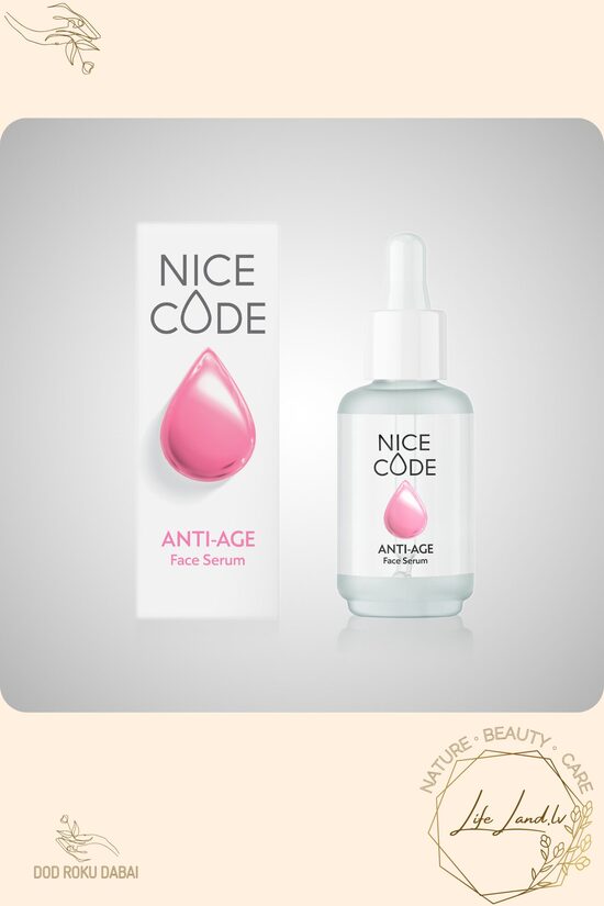 ANTI-AGE NICE CODE dabīgs atjaunojošs sejas serums 30 ml ar peptīdiem un hialuronskābi nobriedušai ādai