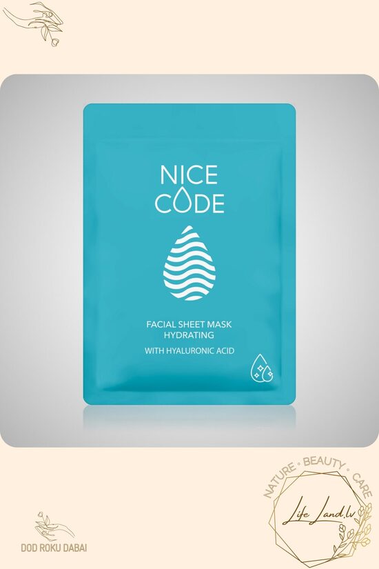 NICE CODE mitrinoša auduma maska ar hialuronskābi 24 ml – intensīva ādas mitrināšana un tvirtums