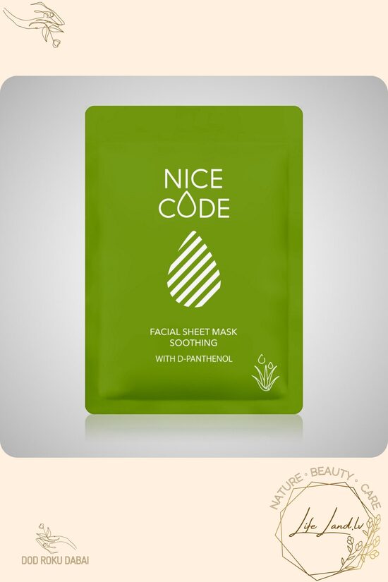NICE CODE nomierinoša auduma maska ar D-pantenolu 24 ml – maiga ādas kopšana, ideāli piemērota jutīgai un kairinātai ādai